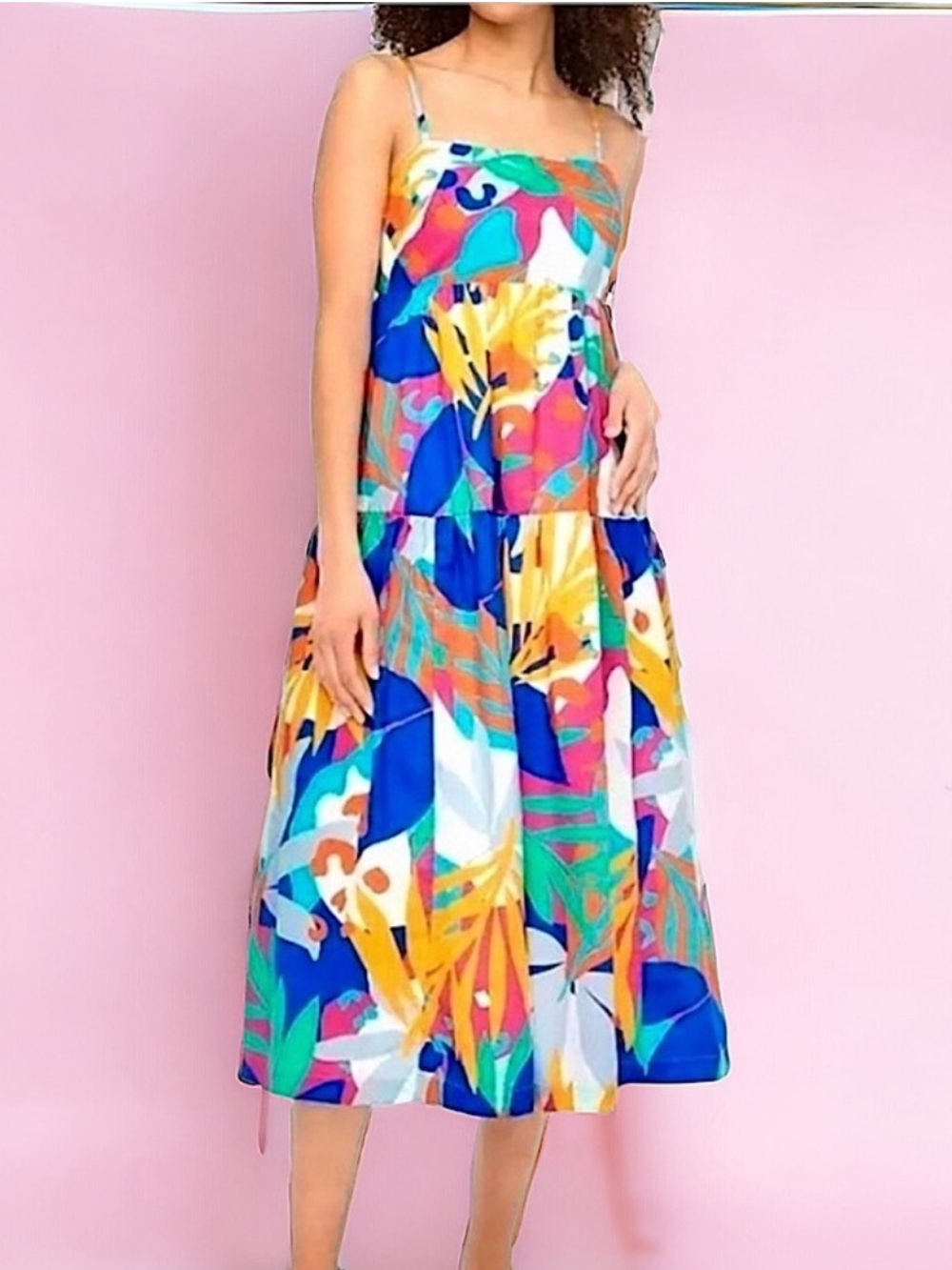 J. Crew Multi-Color Tropical Tiered Midi Sundress